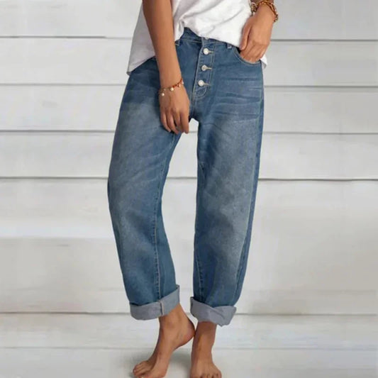 Maja | Damen Frühlings Jeans mit Knopfleiste und entspannter Passform