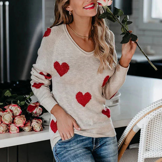Claudia | Damen-Weihnachtspullover mit Herzmuster