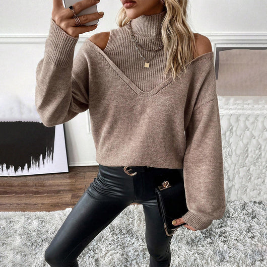 Bettina | Damen Off-Shoulder Rollkragenpullover Aus Strick