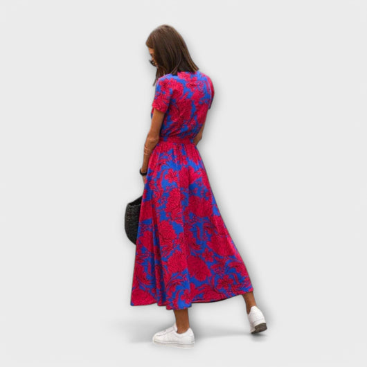 Renate | Damen Lässiges Langkleid mit V-Ausschnitt und Gürtel