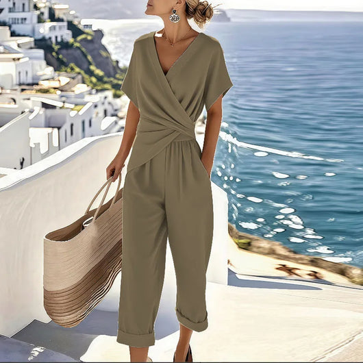 Felicia | Damen Casual Kurzarm V-Ausschnitt Zweiteiler Set