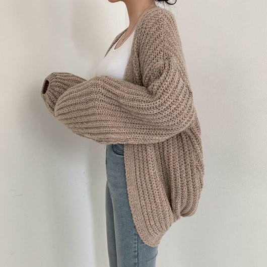 Carmen | Damen Freizeit-Strickjacke mit grobem Strick und offener Vorderseite