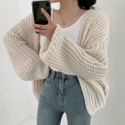 Carmen | Damen Freizeit-Strickjacke mit grobem Strick und offener Vorderseite