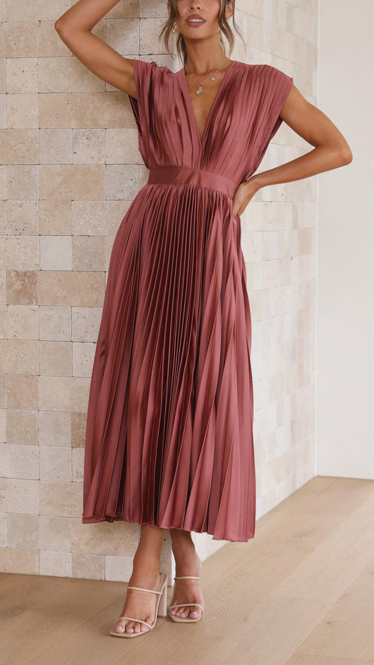 Bettina | Damen Klassisches Gefaltetes Maxikleid