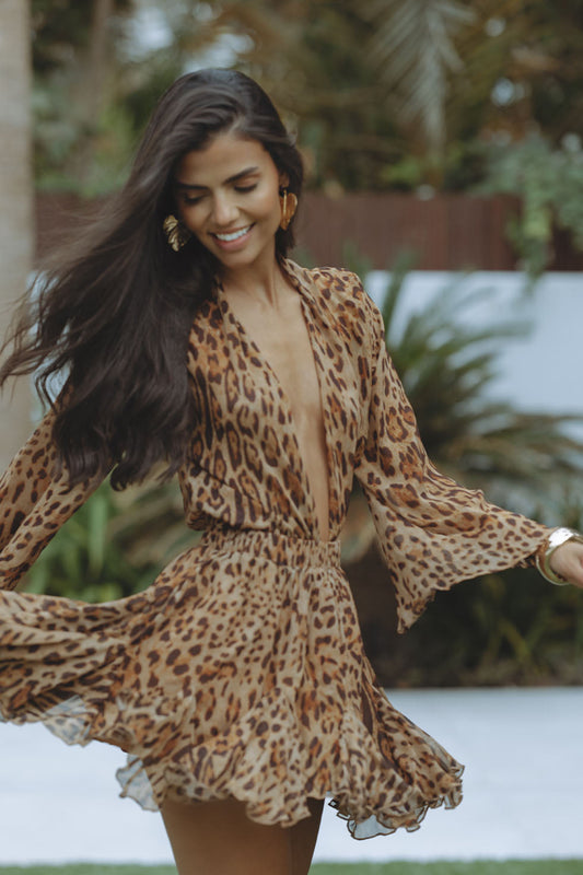 Sabine | Sommerliches Damen-Minikleid mit langen Ärmeln