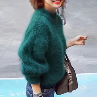 Emilia | Damen Weicher Flauschiger Winterpullover mit hohem Kragen