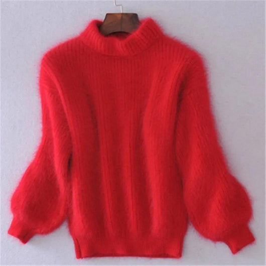 Emilia | Damen Weicher Flauschiger Winterpullover mit hohem Kragen