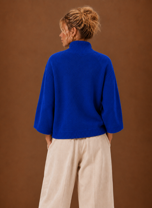 Damen Grobstrickpullover mit Stehkragen oversized