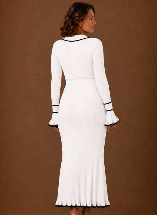 Damen Strickkleid lang mit Polokragen