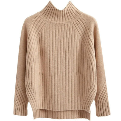 Beatrice | Damen Gerippter Winterpullover mit hohem Kragen