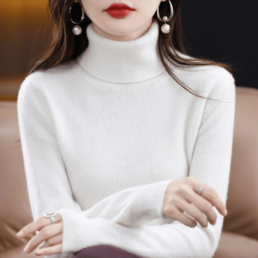 Elfriede | Damen Klassischer Warmer Strickpullover mit Rollkragen