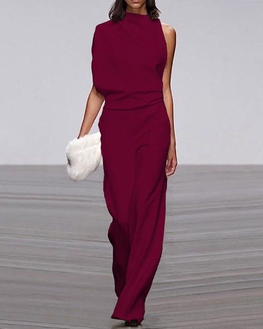 Viviane | Damen Ein Schulter Jumpsuit mit Weitem Bein