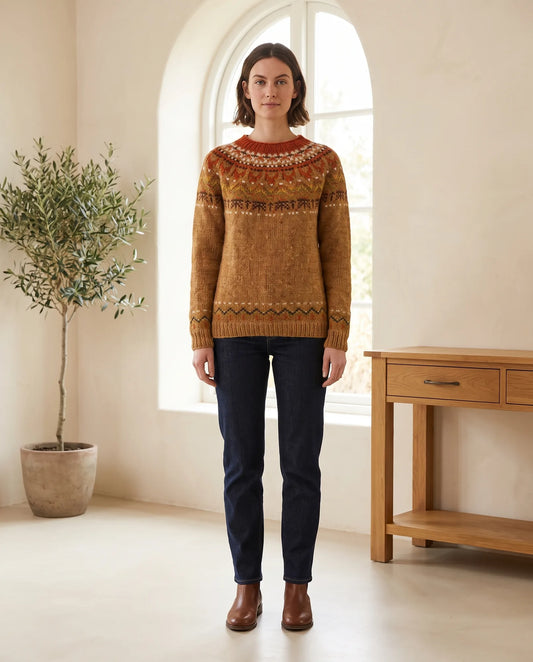 Ingrid Norwegerpullover mit Rundhals – Braun