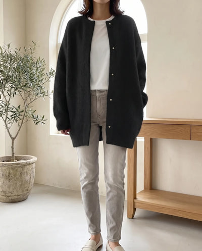 Wren Strickjacke oversized mit Druckknöpfen – Schwarz