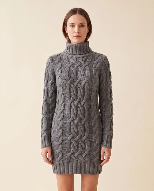 Cecily Strickkleid mit Rollkragen und Zopfmuster