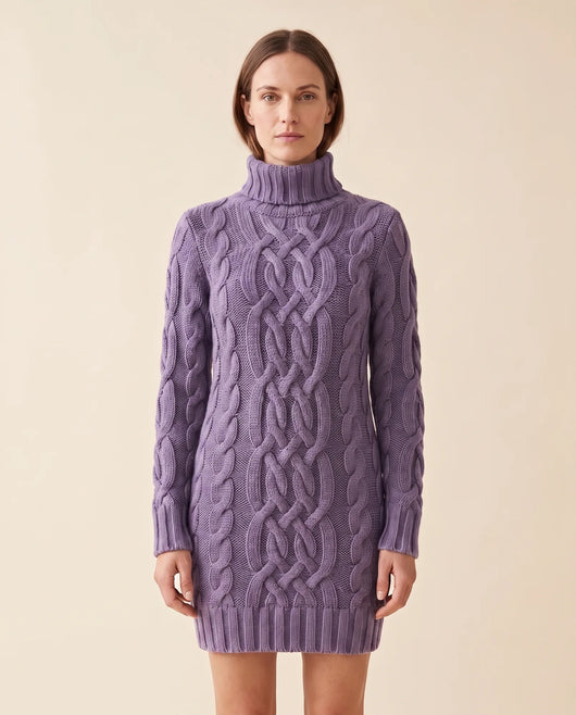 Cecily Strickkleid mit Rollkragen und Zopfmuster