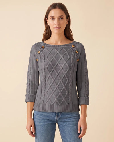 Ivy Zopfstrickpullover mit Knöpfen an der Schulter