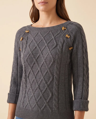 Ivy Zopfstrickpullover mit Knöpfen an der Schulter