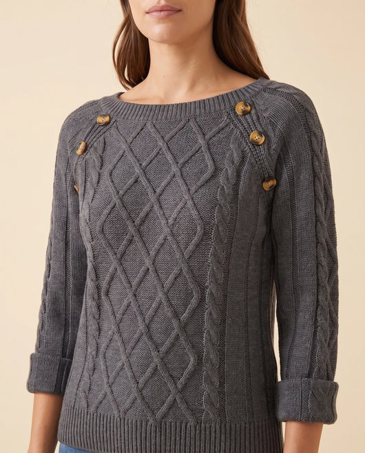 Ivy Zopfstrickpullover mit Knöpfen an der Schulter