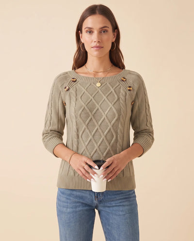 Ivy Zopfstrickpullover mit Knöpfen an der Schulter