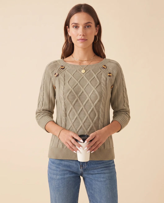 Ivy Zopfstrickpullover mit Knöpfen an der Schulter