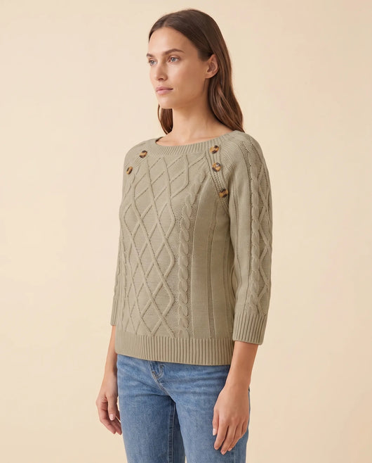 Ivy Zopfstrickpullover mit Knöpfen an der Schulter