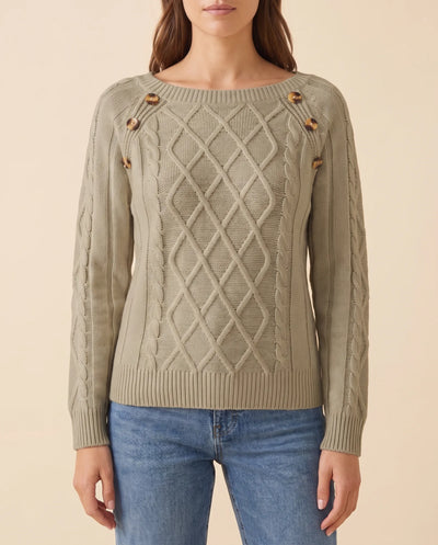 Ivy Zopfstrickpullover mit Knöpfen an der Schulter