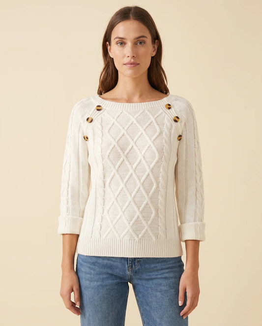Ivy Zopfstrickpullover mit Knöpfen an der Schulter