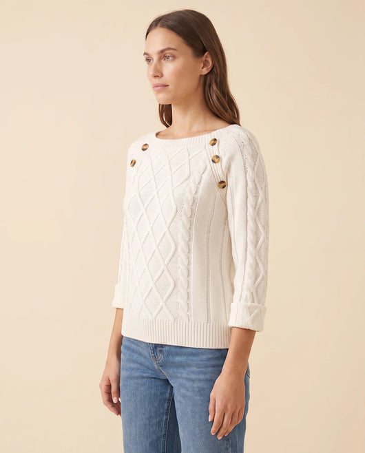 Ivy Zopfstrickpullover mit Knöpfen an der Schulter
