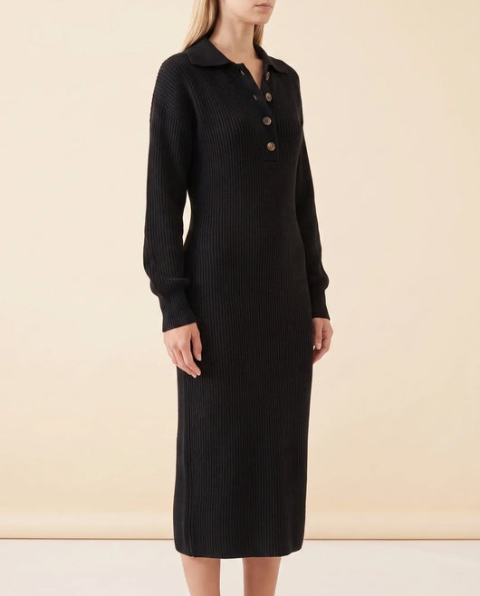 Una Strickkleid midi mit Kragen und Knopfleiste