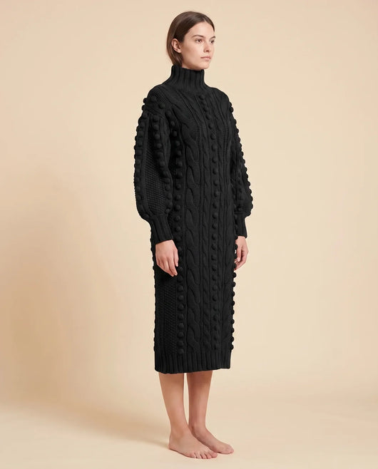 Viola Strickkleid midi mit Rollkragen und Zopfmuster