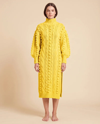 Viola Strickkleid midi mit Rollkragen und Zopfmuster