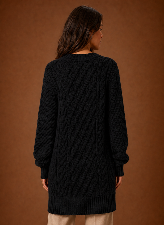 Damen Strickkleid mit Zopfmuster oversized