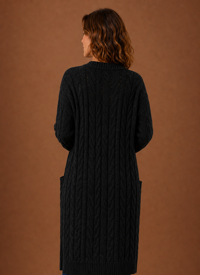 Damen Strickjacke lang mit Kapuze