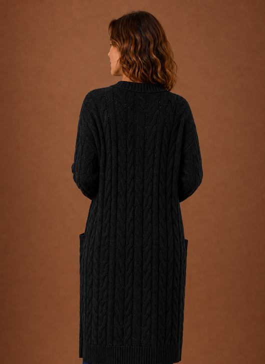 Damen Strickjacke lang mit Kapuze