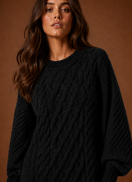 Damen Strickkleid mit Zopfmuster oversized