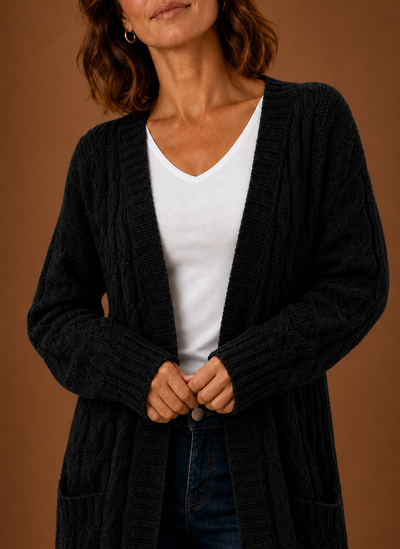 Damen Strickjacke lang mit Kapuze