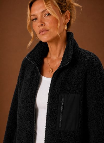 Damen Sherpa-Jacke mit durchgehendem Reißverschluss