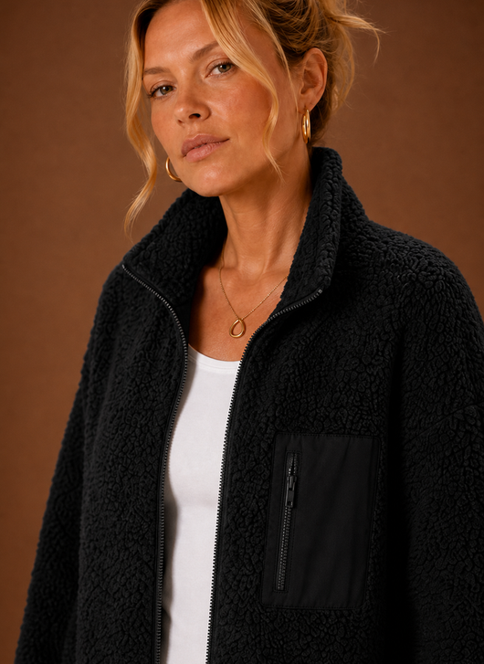 Damen Sherpa-Jacke mit durchgehendem Reißverschluss