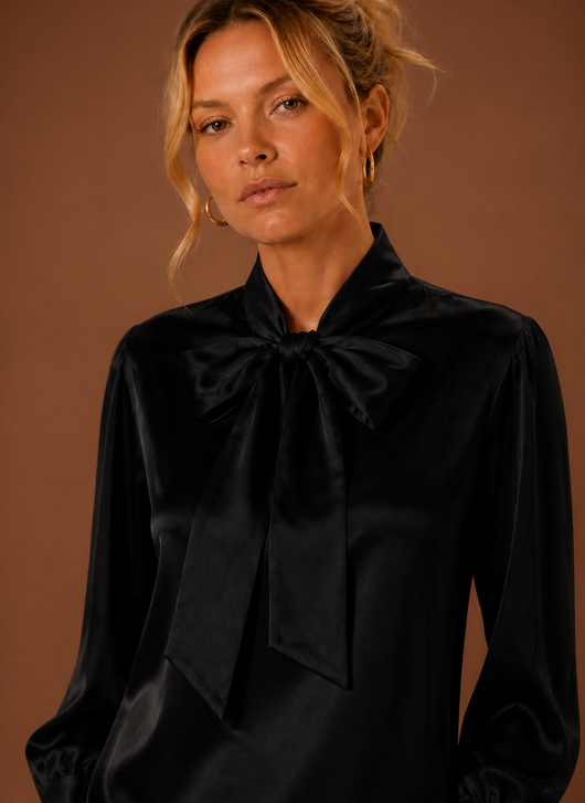 Damen Bluse in Satinoptik mit Schleife