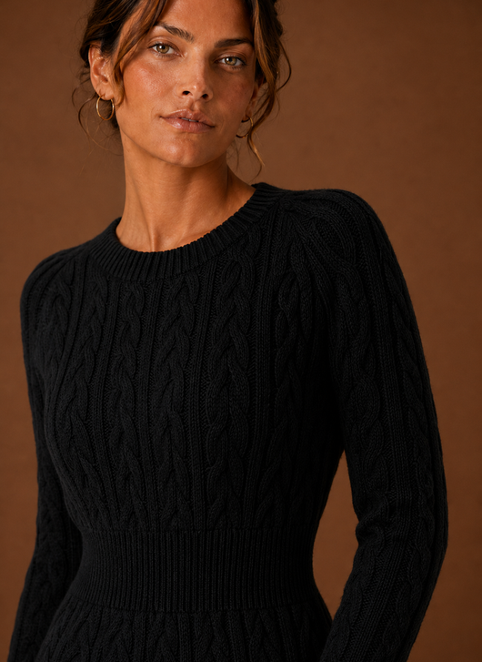Damen Strickkleid mit Zopfmuster in Minilänge