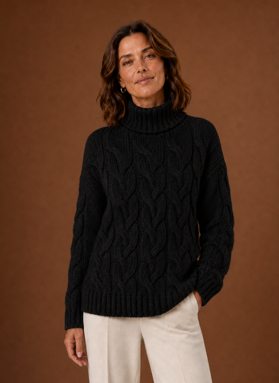 Damen Strickpullover mit Zopfmuster
