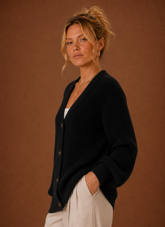 Damen Strickjacke mit V-Ausschnitt und Knopfleiste