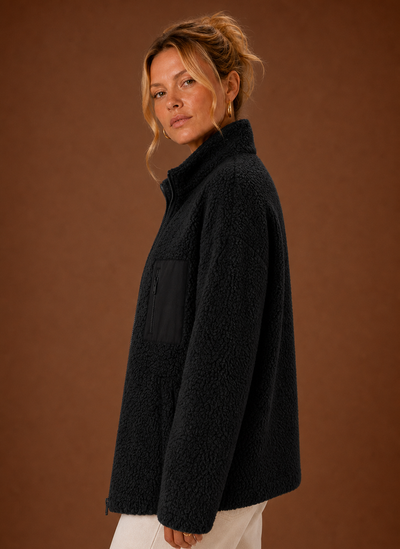 Damen Sherpa-Jacke mit durchgehendem Reißverschluss