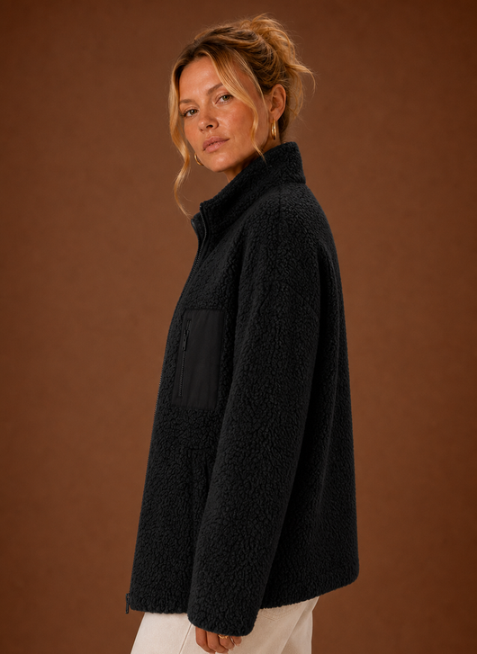 Damen Sherpa-Jacke mit durchgehendem Reißverschluss