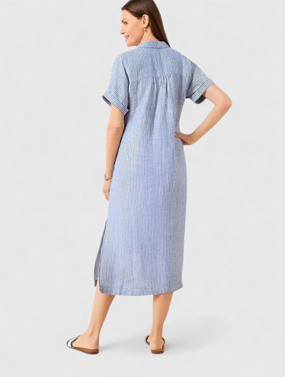 Maja | Damen Lockeres Gestreiftes Hemd-Midikleid