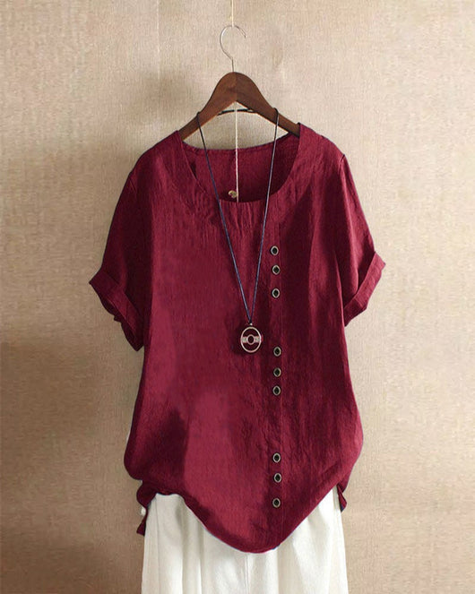 Doris | Damen Lässige Bluse mit Knopfdetail und Kurzarm