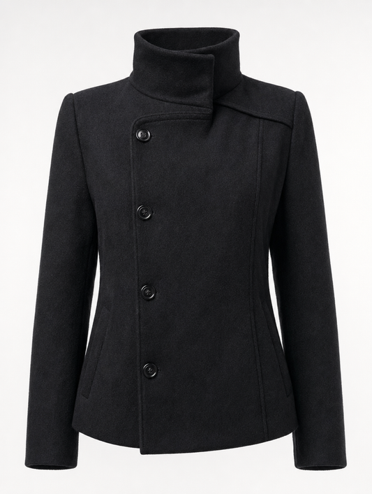 Bramhall Funnel Neck Coat in black, product shot