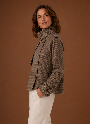 Damen Kurzjacke mit Stehkragen und Karomuster