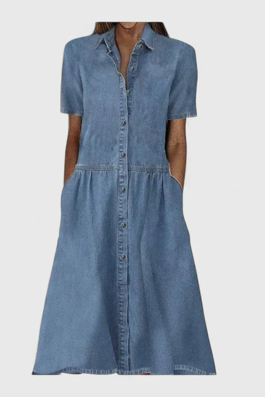 Viola | Damen Midikleid mit Knopfleiste und Kurzärmeln